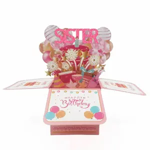 3D Pop-Up Funny Birthday Card for Sister with Envelope, Unique Women's Office Stationery Greeting Card for Party Decoration & Keepsake