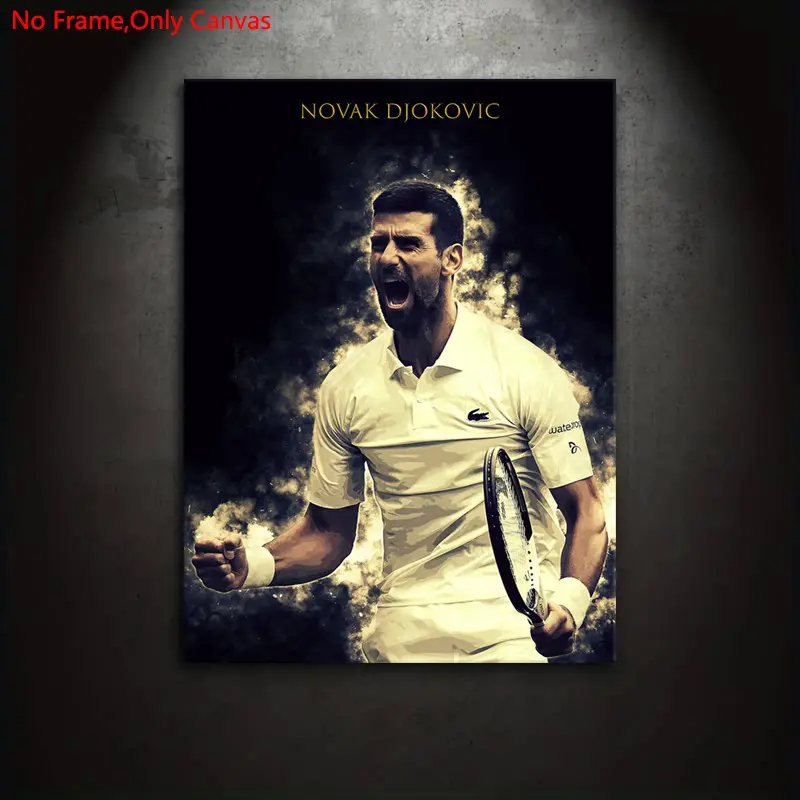 1 piece/set frameless canvas painting print poster, modern minimalist style art, Novak Djokovic, a perfect gift for tennis culture enthusiasts, ideal gift for bedroom, living room, dorm hallway, kitchen, mural, wall decoration, room decoration