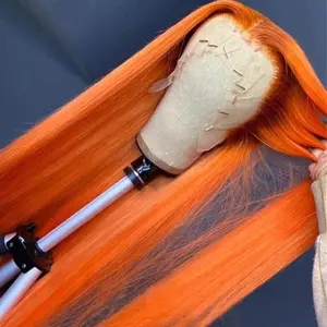 Bling Hair 180 Density Ginger Orange Pre Plucked 13x6 13x4 7x5 Gluless HD Lace Front Colored Wigs Human Hair Long Silky Straight With Baby Hair Ginger Wig for Black Women 32Inch