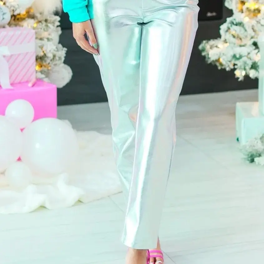 Silver metallic pants Womenswear, no stretch