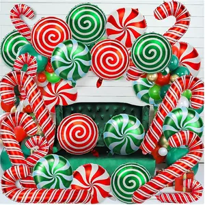 12pcs Christmas Candy Cane Swirl Foil Balloon Set - Vibrant Party Decoration with Festive Red and White Stripes Perfect for Holiday Theme Parties Celebrations Aluminum