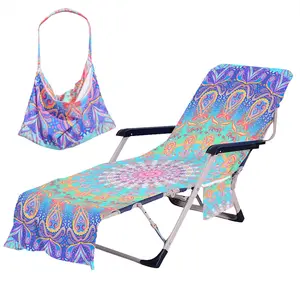 Beach Chair Cover with Side Pockets Thick and Quick Dry Chaise Lounge Chair Towel Cover for Sun Lounger Pool Sunbathing Garden Beach Hotel No Sliding