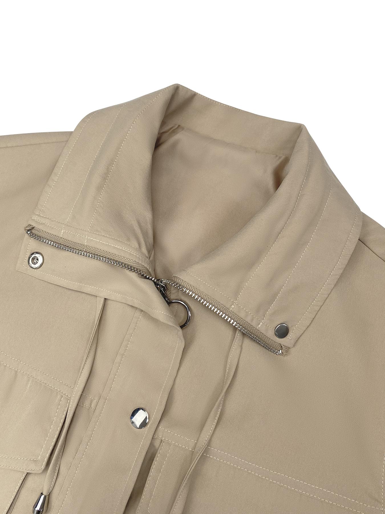 ASWULK Women's Cropped Jacket Zip Up Lightweight Oversized Utility Coat with Pockets for Spring and Fall Wear Adjustable Drawstring Snap Button Zipper