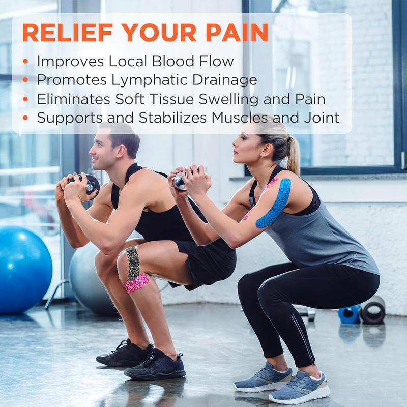 OK TAPE PRO Original Kinesiology Tape Pre-Cut Strips, Latex Free Elastic Athletic Tape Roll, 2in×16ft 2Rolls,Pink+White