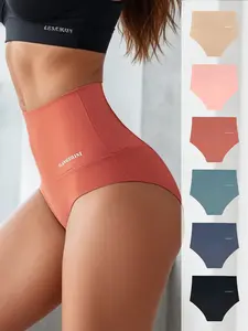 6Pcs High-Waisted Women's Underwear With Tummy Tuck & Waist Cinching Black Triangle Panties Comfort Fit Hipster Panties Minimalist Design For Everyday & Menstrual Wear Cute Panties Womenswear Casual Elegant Style Essential Activewear Basic