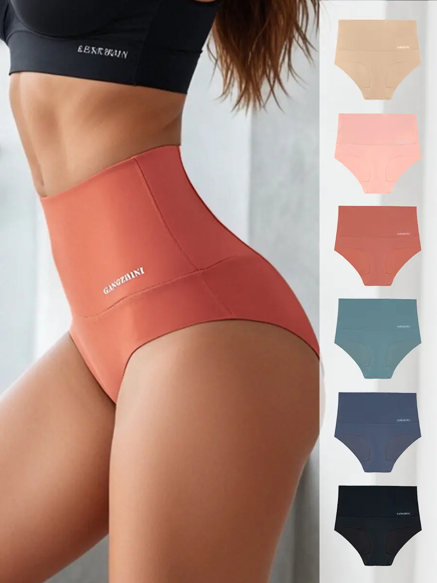 6Pcs High-Waisted Women's Underwear With Tummy Tuck & Waist Cinching Black Triangle Panties Comfort Fit Hipster Panties Minimalist Design For Everyday & Menstrual Wear Cute Panties Womenswear Casual Elegant Style Essential Activewear Basic