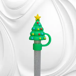 Christmas Tree Silicone Straw Topper  - Straw Cover - Green