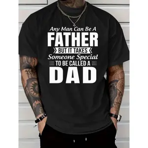 Menswear Casual Cotton Knitted Round Neck Short-Sleeve T-Shirt - Soft, Breathable, Comfortable, Ideal for Gifting, S-XXXL (With "Anyone can be a father, but to be called a dad requires special talent" Print)