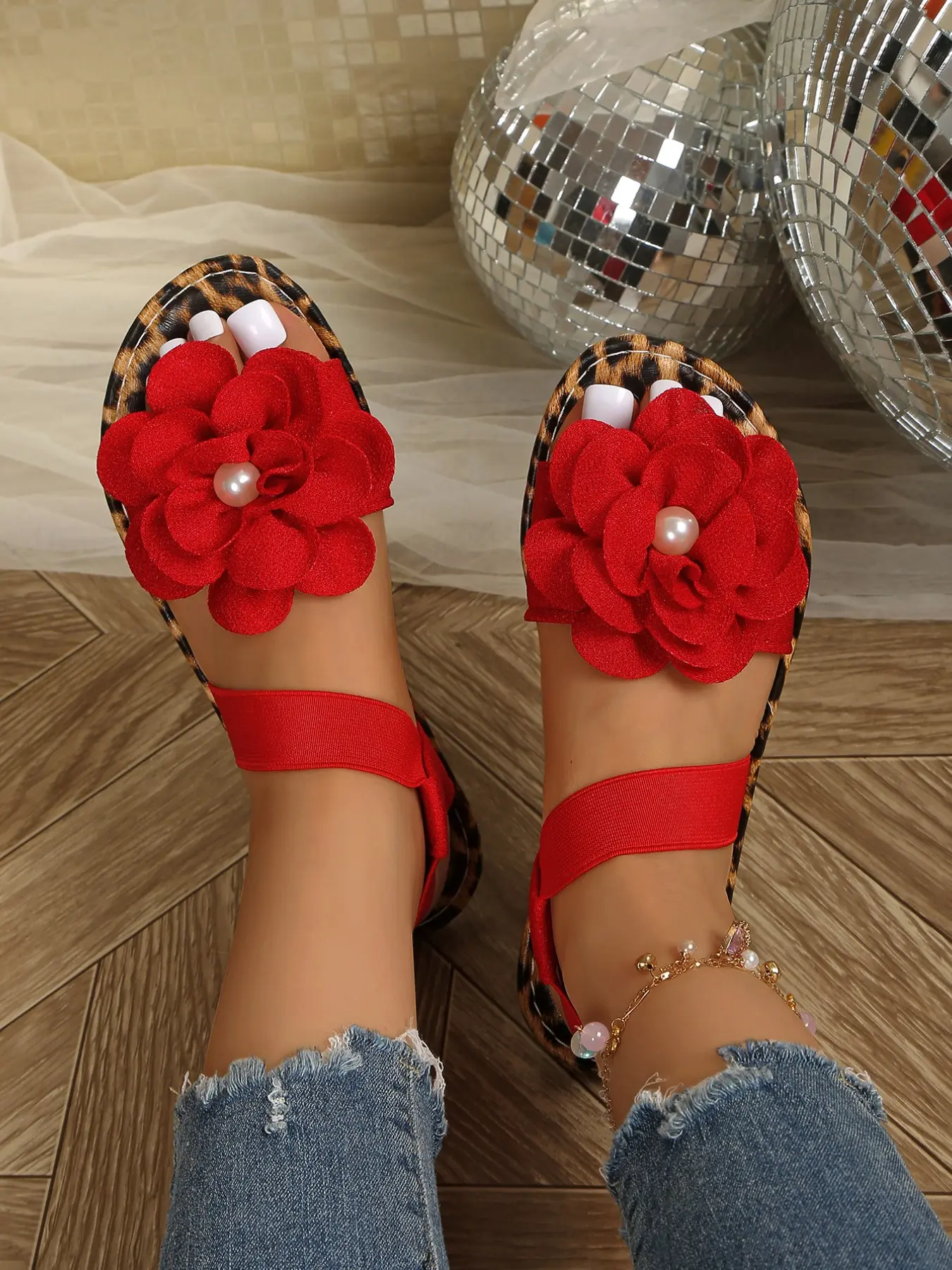 New Floral Women's Sandals, Flower, Elastic Strap Fit, Non-Slip Rubber Sole, Casual Textile Shoes, Lightweight Sandals, Breathable Sandals, All Seasons Footwear, Flats Sandals, Fashionable flat sandals, Daily Wear Sandals