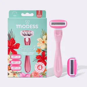 Modess Women's 5-Blade Razor Set | 1 Handle + 4 Refills | Nano Coating | Pivot Head | Sensitive Skin