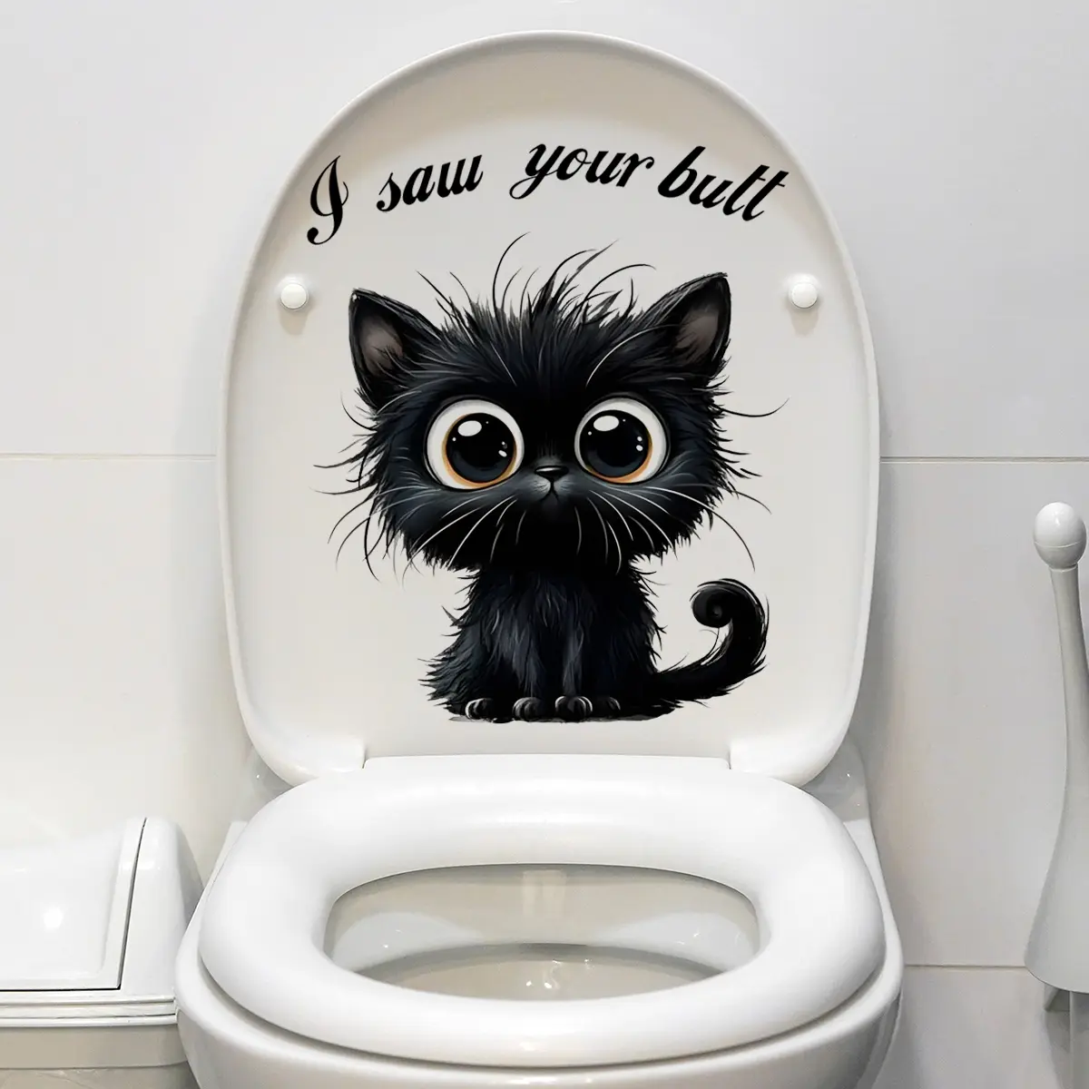 A black cute pet cat toilet sticker, bathroom and toilet decorative sticker, self-adhesive M13541-KN, Bathroom Accessory