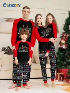 Christmas Family Pajama Set, Full Print Colorful Christmas Lights Snowflakes, Comfortable Skin-Friendly Home Wear, Unisex Fit