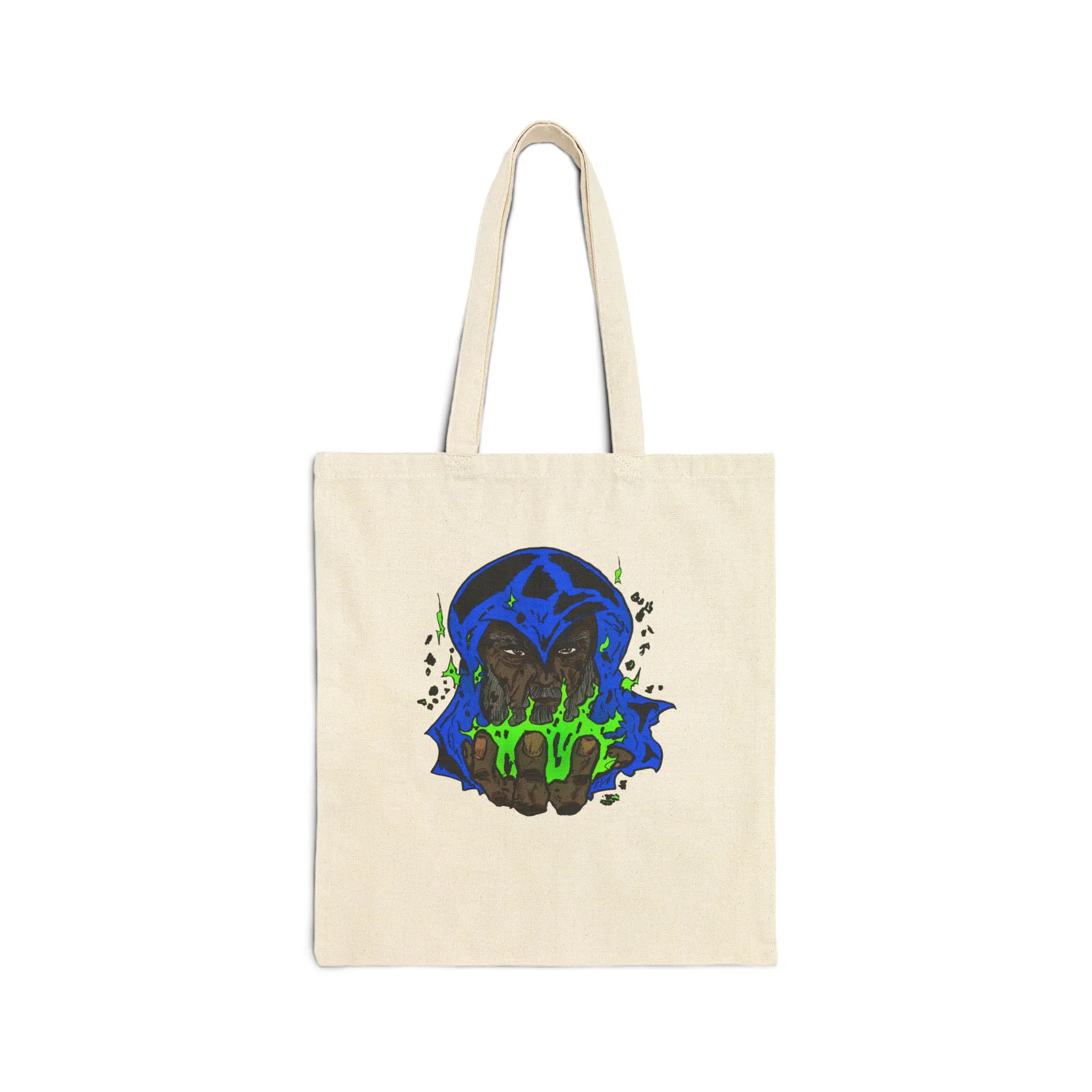 Cosmic Wizard Tote Bag, Magical Fire Green Fire Sorcerer Sorcery Mystical Dalyn Viker Art
