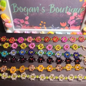 Bogan's Boutique Seed Bead Elastic Flower Bracelets - Assorted Colors with Unique Flower Design