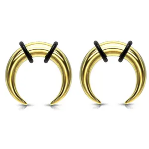 Pair Gold Steel Pinchers Tapers 0g 1g 2g 4g 6g 8g 10g 12g 14g Ear Plugs septum