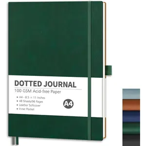 Dotted Journal, A4 Dotted Notebook Journal with 96 Pages, 8.5'' x 11'', Large Size, 100 GSM Thick Paper, Leather Softcover,  Journaling, Planning, Tracking (Dark Green)