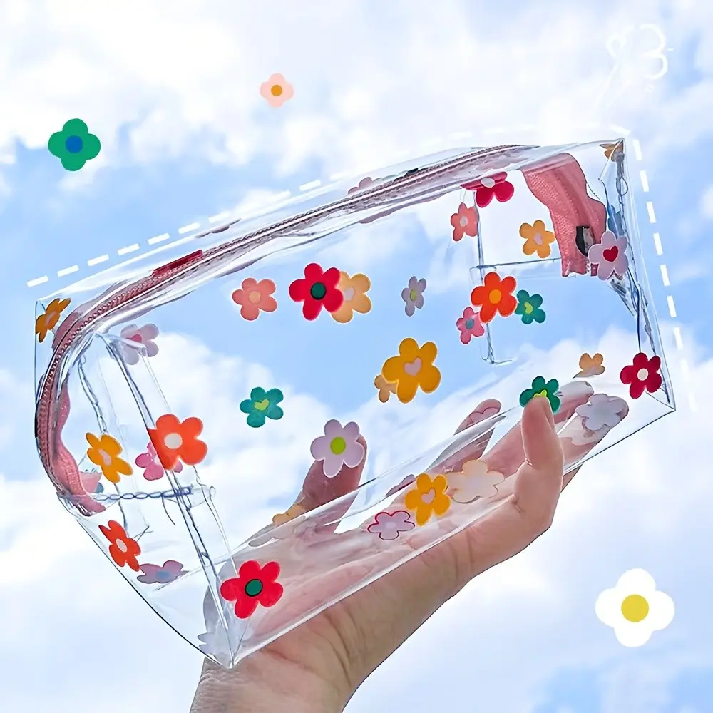 Transparent Makeup Bag, Portable Waterproof Cosmetic Organizer with Zipper, Travel Makeup Bags Organizers, Travel Beauty Storage, Summer Theme, Beach Vacation Friendly, Women's Makeup Case