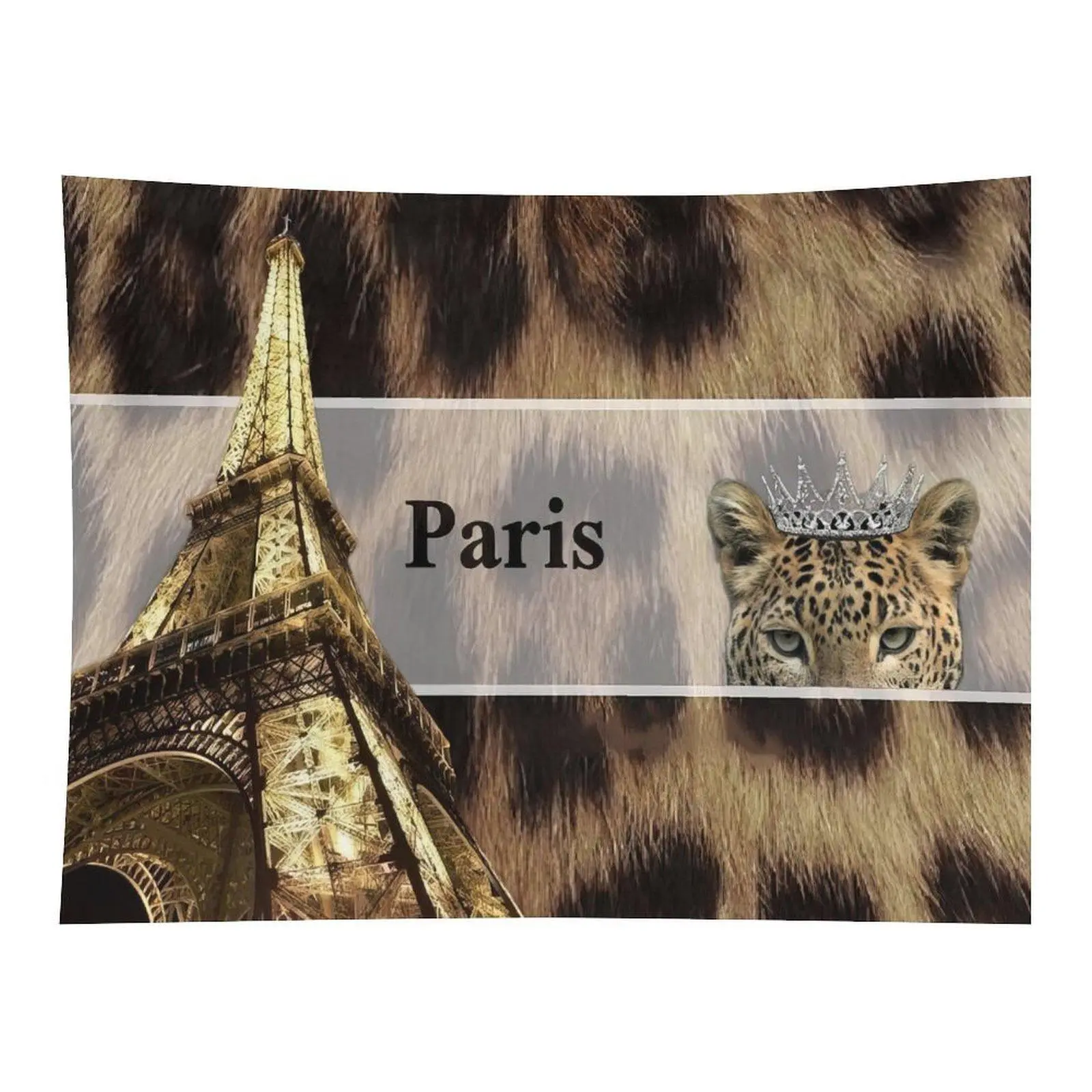 Luxury Paris Eiffel Tower Leopard Print Crown Leopard Fashion Aesthetic Trendy Wall Tapestry