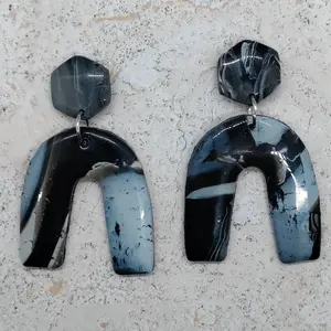 Black Marbled Earrings
