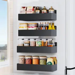 Metal 4 Pack  Spice Storage Rack Organizer for Refrigerator and Oven Black Fridge Organizers Holds up to 8 lbs Rustproof Material Easy Access and Adjustment Kitchen Utensils strong magnetic Set Adjustable