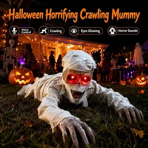 Halloween Crawling Mummy, Voice-Controlled, Electric Crawling, Glowing Eyes, Horror Sounds, Perfect Halloween Decoration Prop, Atmosphere Decor