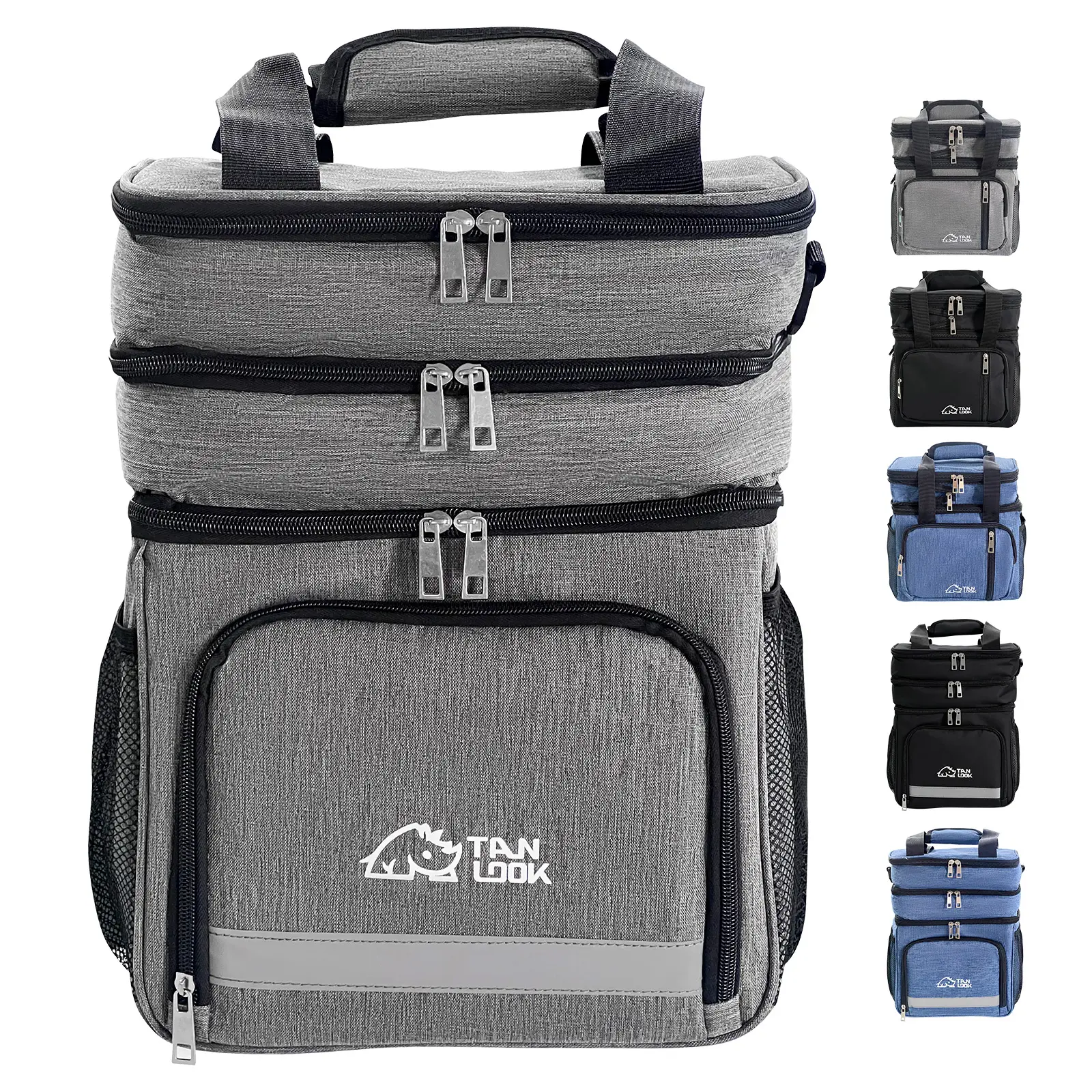 TAN LOOK Black 2-Layer Portable Insulated Cooler Tote - Compartment Drink & Lunch Bag, Waterproof Fabric, Leakproof Zipper, High-Capacity Beach Cooler, Portable Size for Picnic, Camping, Thermal Food Freshness