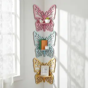 Novabright 3 Pcs Butterfly Floating Corner Shelves Butterfly Wall Mounted Shelves Colorful Decorative Corner Wall Shelf Wood Storage Display Shelf for Nursery Home Bedroom Bath Decor(Macaron Color)