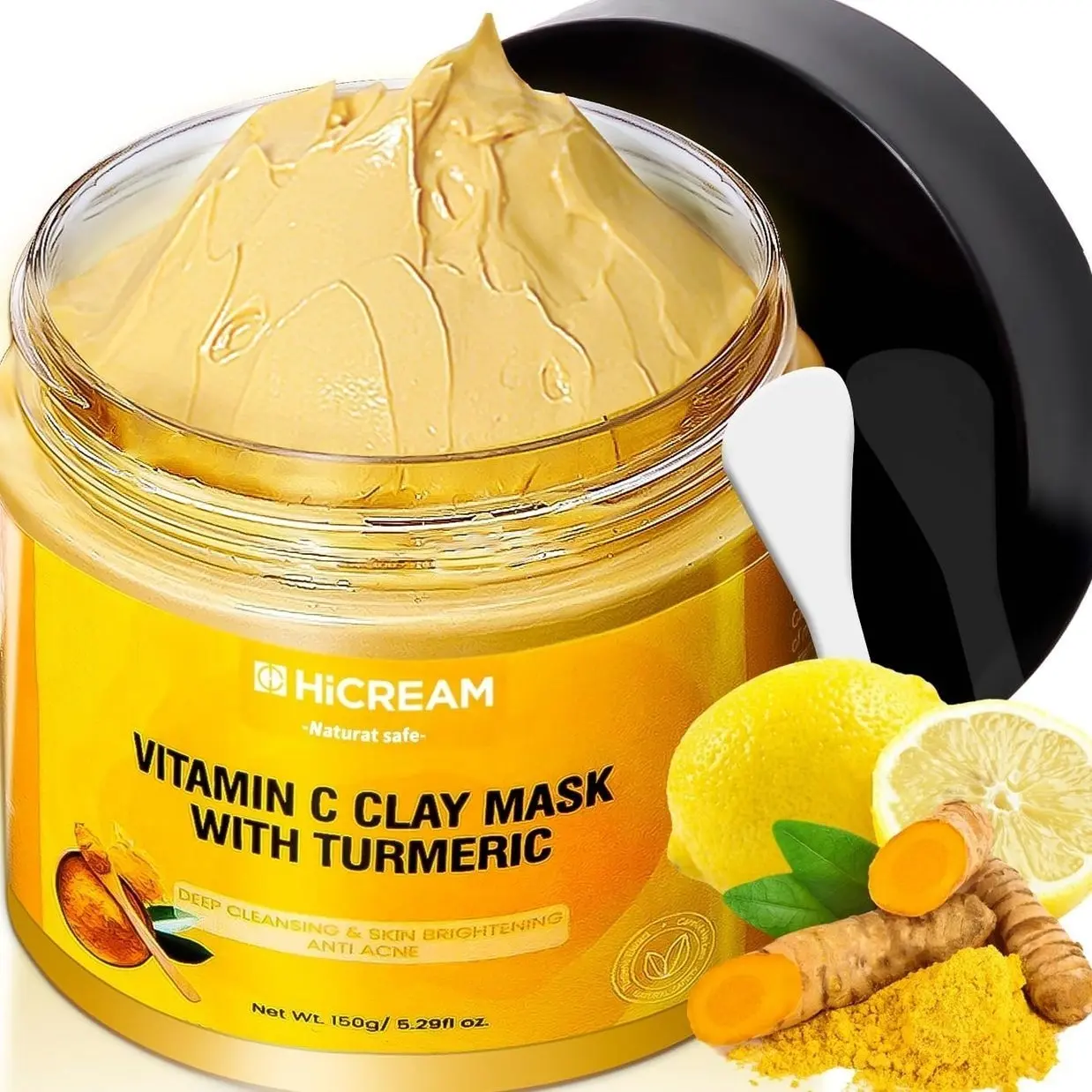 Turmeric Vitamin C Clay Mask with Kaolin Clay and Turmeric for Dark Spots, Dull Skin, Skincare Facial Mask for Controlling Oil and Refining Pores 5.29 Oz (yellow)