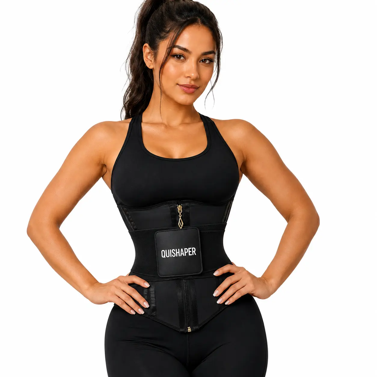 Quishaper 2in1 Waist Trainer Corset Trimmer Shaper Belt for Women Cincher Tummy Control Body Vest Slimming Workout Girdle Shapewear Fajas de Mujer with Zipper and Hooks Overlapping belt