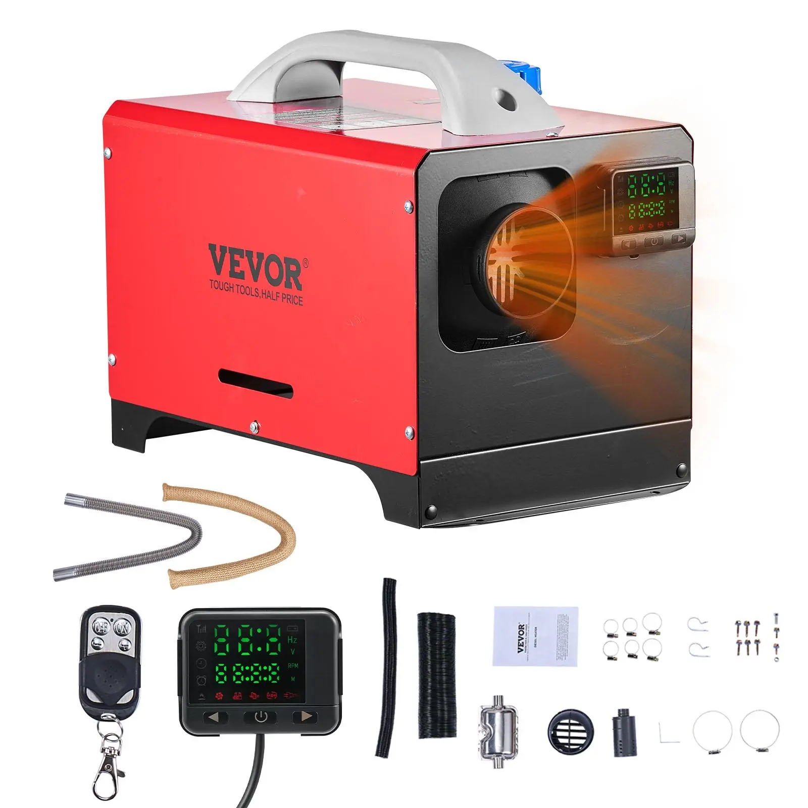 【summerfinds】VEVOR Diesel Air Heater, Fast Heating Diesel Parking Heater with Remote Control and Black LCD Switch, Low Noise, Pre-Heating Function, for RV, Truck, Camper, Van, Boat and Trailer