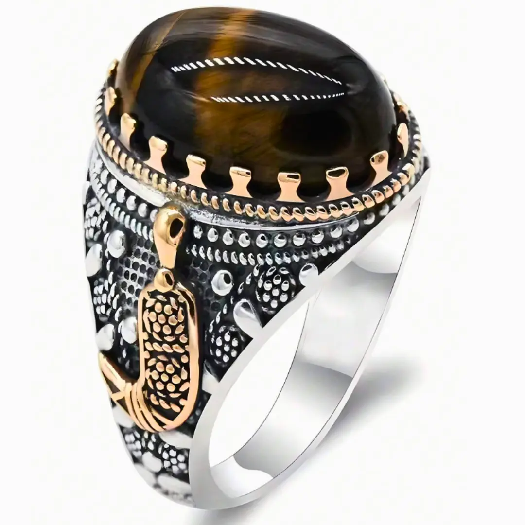 1 Pair Men's Fashion Brown Turquoise Ring, Jewelry for Wedding, Engagement, Party, Gift for Him