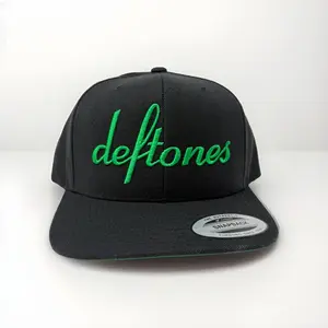 Deftones Embroidered Script Logo Snapback Hat Wool nu-metal alternative alt rock Yupoong green logo