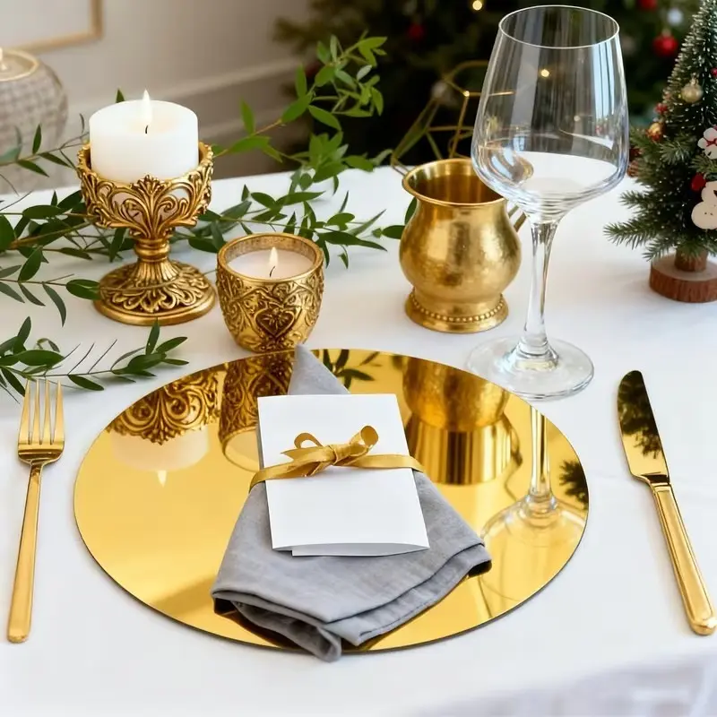10 piece set, 30cm golden circular acrylic mirror table mat, Round coaster, Acrylic Coasters, Table Placemats, wedding table decoration, party candle arrangement, home decoration, modern table art, acrylic material