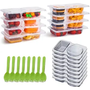 8 Sets BPA Free Double Compartment Condiment Container with Lids, Mini Snack Containers with Spoons, Microwave & Freezer Safe, Leakproof