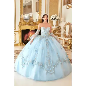 Ladivine 15714 Long Poofy Cinderella A-Line Ballgown Strapless with Gloves