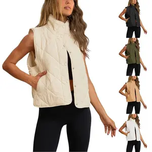 Women's Quilted Puffer Vest Stand Collar Lightweight Button Down Padded Gilet with Pockets #TikTokShopBlackFriday