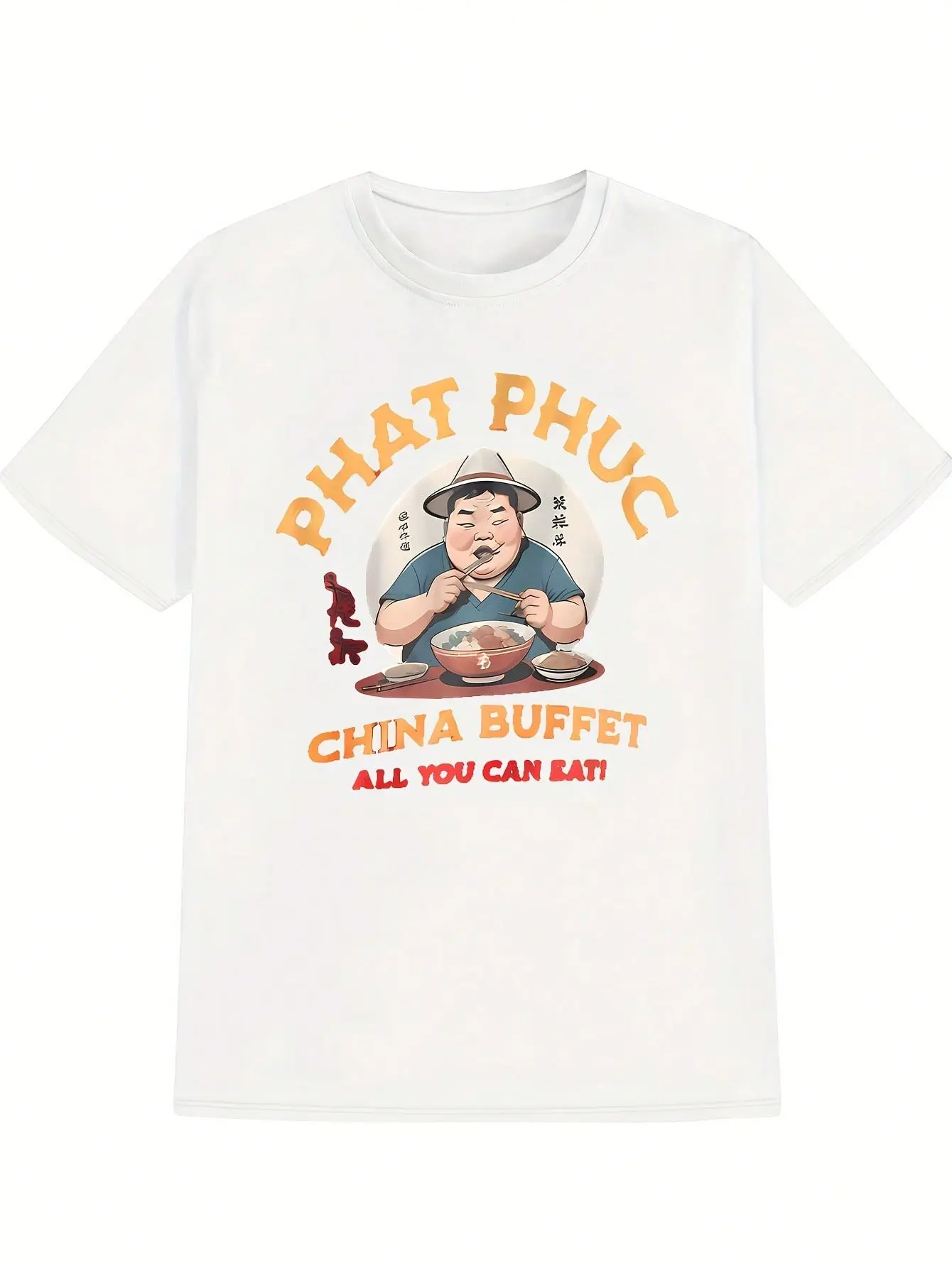 Men's Casual Crew Neck T-Shirt With "PHAT PHUC" Graphic - Funny China Buffet Slogan Black Polyester Tee Machine Washable - Ideal Gift For Mengraphic Tees Men Shirts Streetwear White Shirt Black Shirt halloween clothes graphic tees
