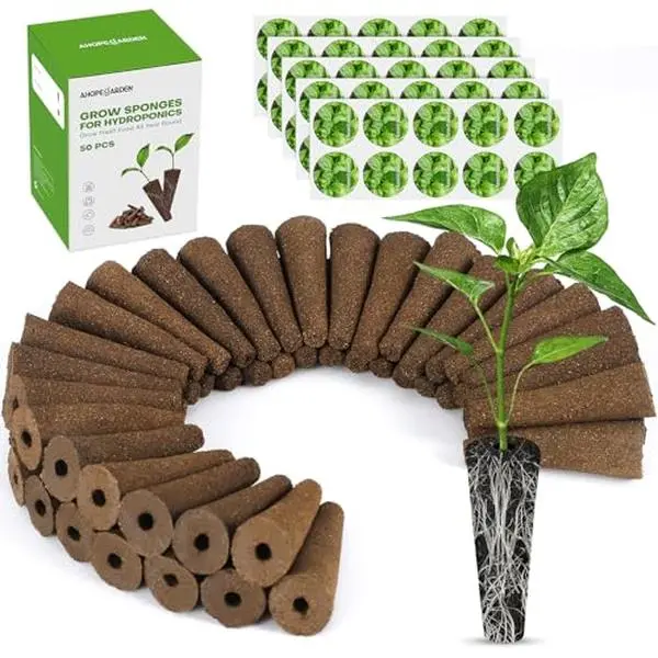 Ahopegarden 50pcs Hydroponic Pods Kit: Compatible with AeroGarden Herb Kits with 50 Grow Sponges; 50 Pods Lable, Highly Breathable - Indoor Garden Kit Supplies for Most Brands