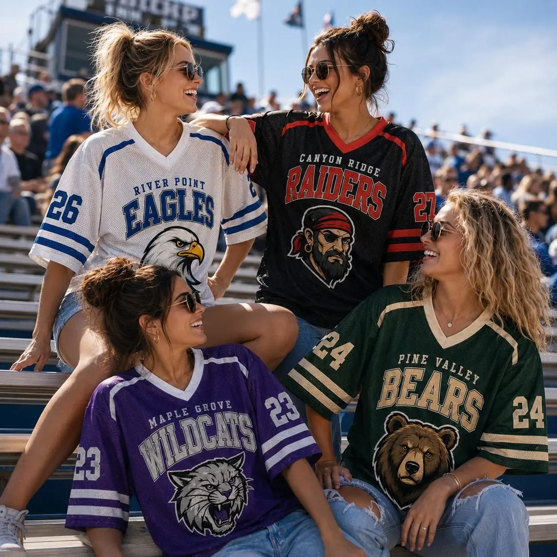 Personalized School Mascot Mesh Football Jersey, Custom Team Name & Number Shirt, Women's Game Day Jersey, Spirit Squad Tailgate Outfit Gift