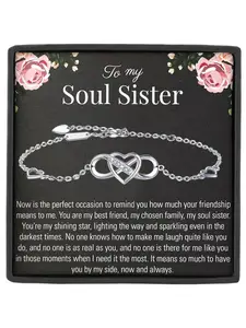 To My Soul Sister Infinity Heart Zirconia Bracelet Bangle Heart Design Bracelet with Card and Gift Box Packaging, Friendship Bracelet ,Unique Soul Sister Bond,Best Friend bracelet,Step Sister Gift,Tribe Bracelet, Heart Shaped Bracelet