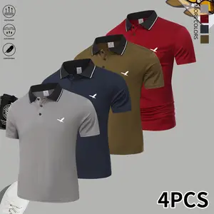 Set of 4 men’s summer polo shirts, printed dress polos, casual slim fit design, suitable for daily commuting, business casual, and weekend outings | Summer menswear | Men’s tops
