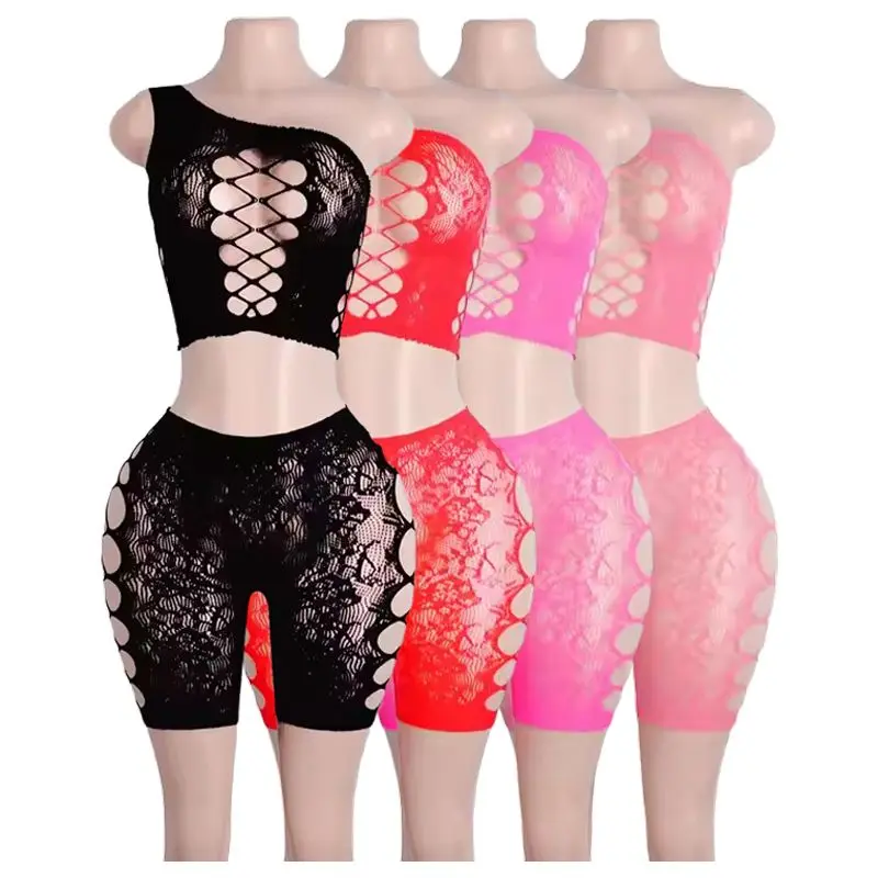 Women's 2-Piece Lace Clothing Set, Asymmetric Design, Crossed Details