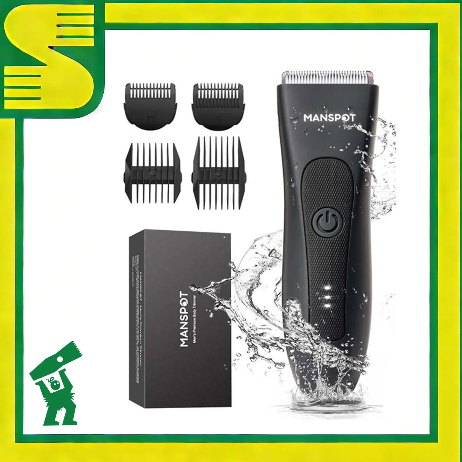 Manspot Premium Electric Body Hair Trimmer for Men - Waterproof Wet & Dry Groomer, Rechargeable Cordless Clippers for Chest Back Arms - Gym Ready Travel Friendly Green Trimmer with Comfort Design-dealsforyoudays,summerwins#SummerWins #DealsForYouDays