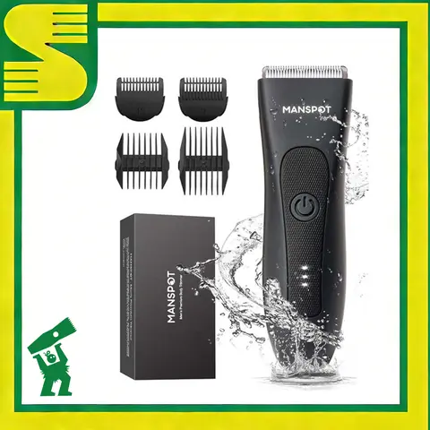 Manspot Premium Ceramic Groin & Pubic Body Hair Trimmer for Adult Men - Compact Waterproof Wet/Dry Groomer, Rechargeable Cordless Clippers, Durable Construction, Gym-Ready Green Comfort Travel Groomer, Daily Care Personal Care Gadgets, Gifts for Him
