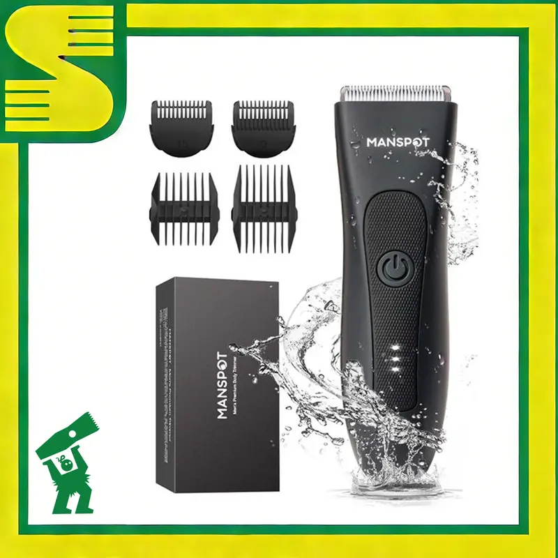 Manspot Premium Ceramic Groin & Pubic Body Hair Trimmer for Adult Men - Compact Waterproof Wet/Dry Groomer, Rechargeable Cordless Clippers, Durable Construction, Gym-Ready Green Comfort Travel Groomer, Daily Care Personal Care Gadgets, Gifts for Him