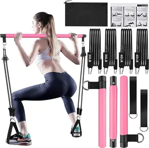 Pilates Bar Kit with Resistance Bands Portable 3-Section Pilates Bar with Stackable Bands Home Gym Workout