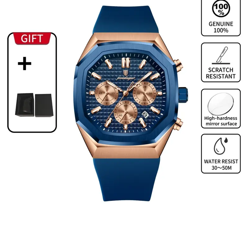 Men's Oval-Dial Analog Quartz Watch with Silicone Strap, Business-Casual Wristwatch with Gift Box, Fashionable Party Watch, Suitable for Daily Wear and Parties, High Quality Watch, Analog Watches