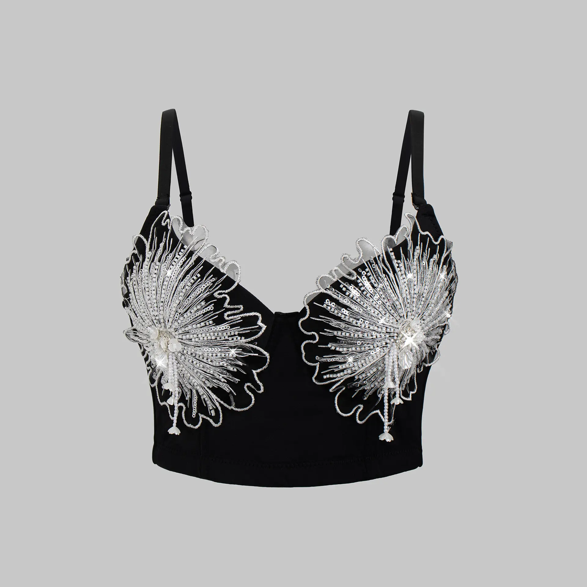 Elevated Going Out Tube Tank Halter Top Short Handmade Embroidery Flowers Beading Corset Woman Bra Blusas Clothing Fishbone Sling Wedding Party Blind Date Stage Party Shaper Ladies Crop Vest Sexy Clothes Tube Tank Tops Womenswear Gamis Black Spaghetti