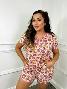 Pan Dulce Pajama Adult - Shortsleeve Loungewear with Cookie and Cupcake Cookie Print, Comfortable Fit, Soft Rayon Fabric