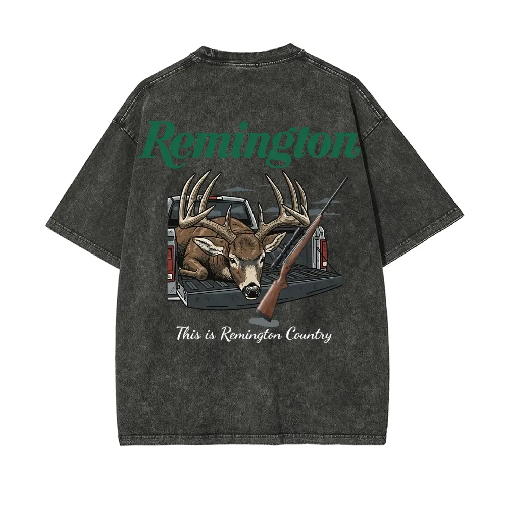 Remington Country Washed Vintage Men's T-shirt – Sleeveless streetwear style, adorned with a deer truck pattern, ideal for hunters, showcasing a rugged outdoor style, a popular item. white tee soulja boy outfit 67 christian clothing gorlock destroyer